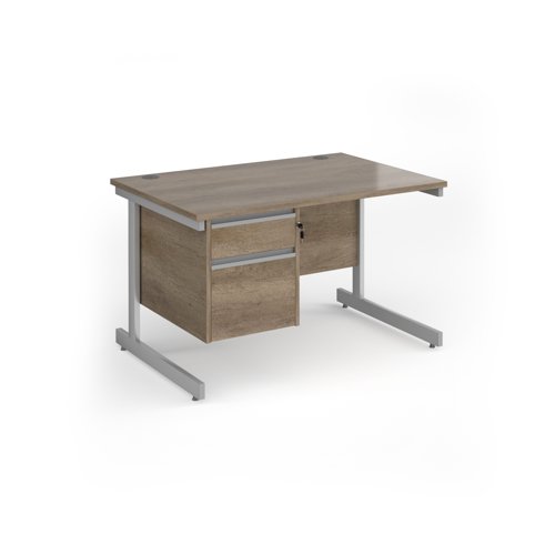 Contract 25 straight desk with 2 drawer pedestal and silver cantilever leg 1200mm x 800mm - nebraska oak top