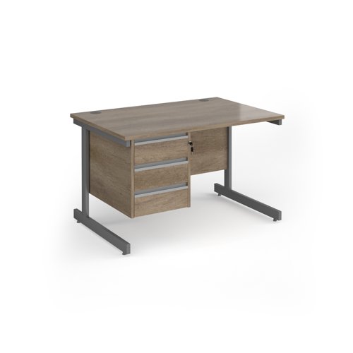 Contract 25 straight desk with 3 drawer pedestal and graphite cantilever leg 1200mm x 800mm - nebraska oak top