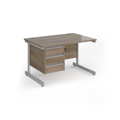 Contract 25 straight desk with 3 drawer pedestal and silver cantilever leg 1200mm x 800mm - nebraska oak top