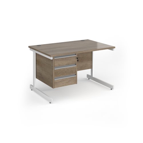 Contract 25 straight desk with 3 drawer pedestal and white cantilever leg 1200mm x 800mm - nebraska oak top