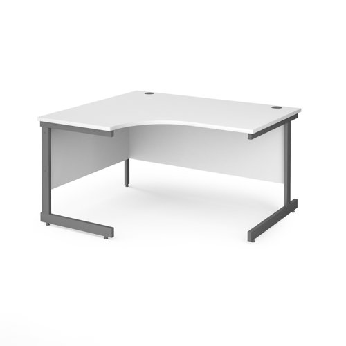 Contract 25 left hand ergonomic desk with graphite cantilever leg 1400mm - white top