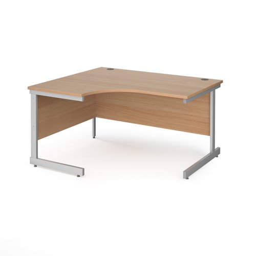 Contract 25 left hand ergonomic desk with silver cantilever leg 1400mm - beech top
