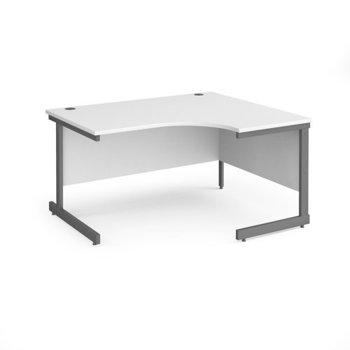 Contract 25 right hand ergonomic desk with graphite cantilever leg 1400mm - white top