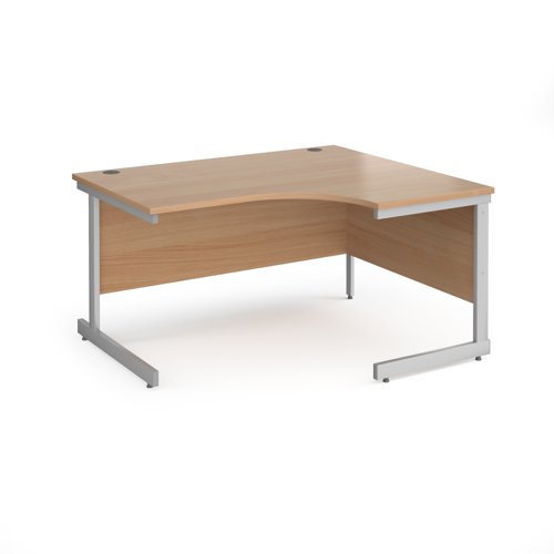 Contract 25 right hand ergonomic desk with silver cantilever leg 1400mm - beech top