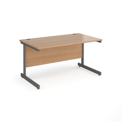 Contract 25 straight desk with graphite cantilever leg 1400mm x 800mm - beech top CC14S-G-B Buy online at Office 5Star or contact us Tel 01594 810081 for assistance