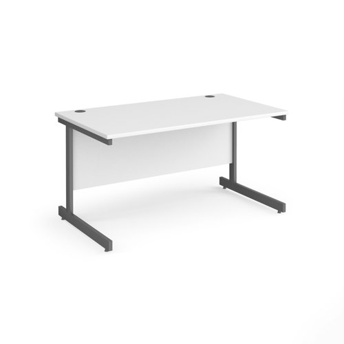 Contract 25 straight desk with graphite cantilever leg 1400mm x 800mm - white top  CC14S-G-WH