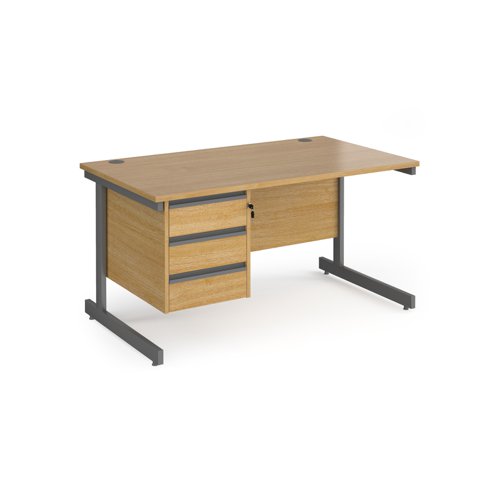 Contract 25 straight desk with 3 drawer pedestal and graphite cantilever leg 1400mm x 800mm - oak top