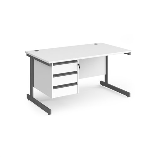 Contract 25 straight desk with 3 drawer pedestal and graphite cantilever leg 1400mm x 800mm - white top