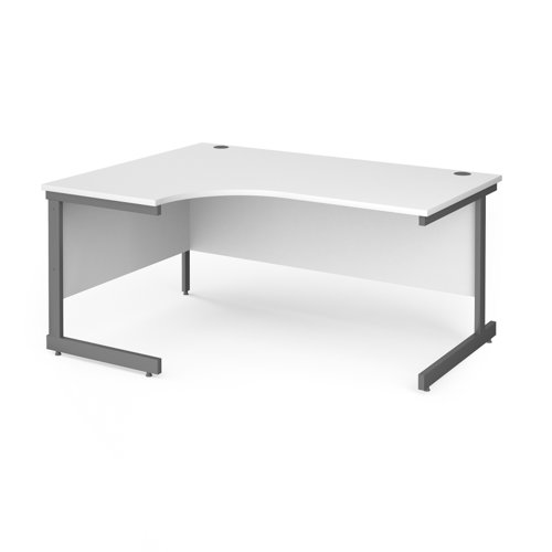 Contract 25 left hand ergonomic desk with graphite cantilever leg 1600mm - white top