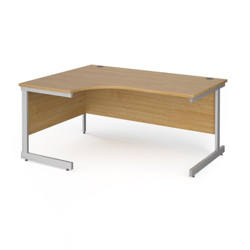 Contract 25 left hand ergonomic desk with silver cantilever leg 1600mm - oak top CC16EL-S-O Buy online at Office 5Star or contact us Tel 01594 810081 for assistance