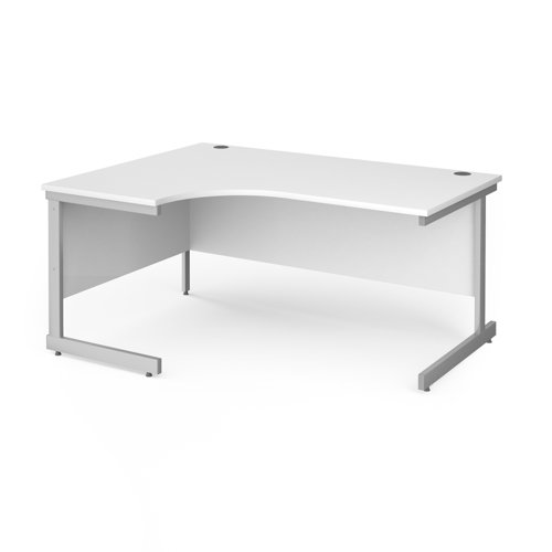 Contract 25 left hand ergonomic desk with silver cantilever leg 1600mm - white top CC16EL-S-WH Buy online at Office 5Star or contact us Tel 01594 810081 for assistance