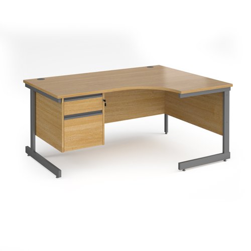CC16ER2-G-O Contract 25 right hand ergonomic desk with 2 drawer pedestal and graphite cantilever leg 1600mm - oak top