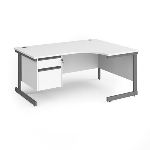 CC16ER2-G-WH Contract 25 right hand ergonomic desk with 2 drawer pedestal and graphite cantilever leg 1600mm - white top