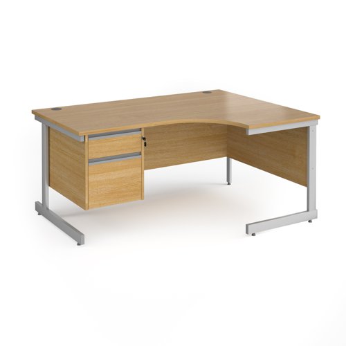 Contract 25 right hand ergonomic desk with 2 drawer pedestal and silver cantilever leg 1600mm - oak top Office Desks CC16ER2-S-O