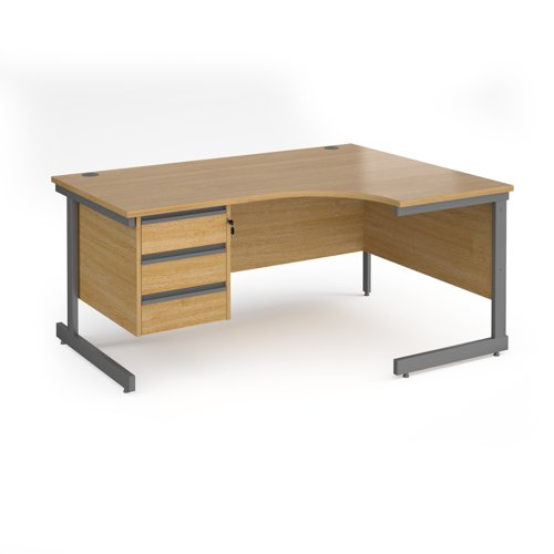 CC16ER3-G-O Contract 25 right hand ergonomic desk with 3 drawer pedestal and graphite cantilever leg 1600mm - oak top
