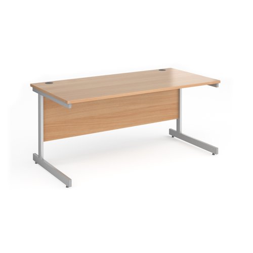 Contract 25 straight desk with silver cantilever leg 1600mm x 800mm - beech top CC16S-S-B Buy online at Office 5Star or contact us Tel 01594 810081 for assistance