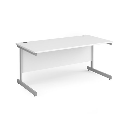 Contract 25 straight desk with silver cantilever leg 1600mm x 800mm - white top CC16S-S-WH Buy online at Office 5Star or contact us Tel 01594 810081 for assistance