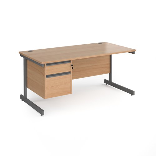CC16S2-G-B Contract 25 straight desk with 2 drawer pedestal and graphite cantilever leg 1600mm x 800mm - beech top