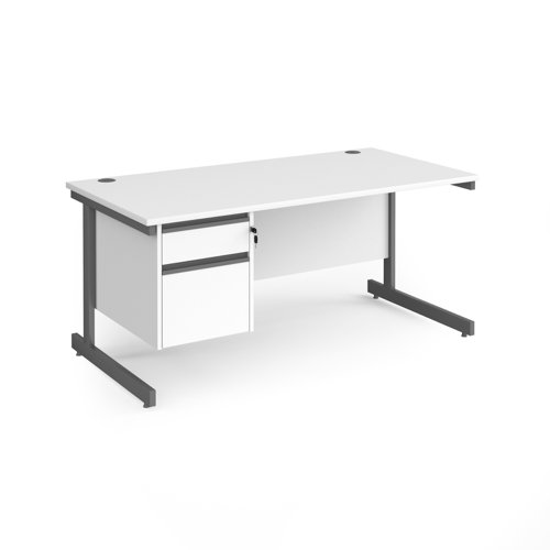 Contract 25 straight desk with 2 drawer pedestal and graphite cantilever leg 1600mm x 800mm - white top CC16S2-G-WH Buy online at Office 5Star or contact us Tel 01594 810081 for assistance