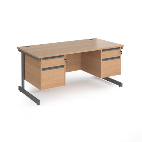 CC16S22-G-B Contract 25 straight desk with 2 and 2 drawer pedestals and graphite cantilever leg 1600mm x 800mm - beech top