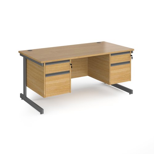 Contract 25 straight desk with 2 and 2 drawer pedestals and graphite cantilever leg 1600mm x 800mm - oak top