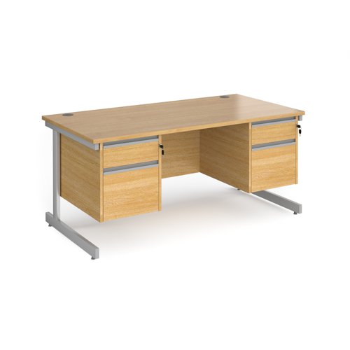 CC16S22-S-O Contract 25 straight desk with 2 and 2 drawer pedestals and silver cantilever leg 1600mm x 800mm - oak top
