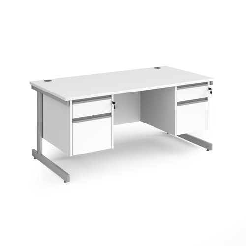 CC16S22-S-WH Contract 25 straight desk with 2 and 2 drawer pedestals and silver cantilever leg 1600mm x 800mm - white top