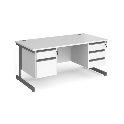 Contract 25 straight desk with 2 and 3 drawer pedestals and graphite cantilever leg 1600mm x 800mm - white top Office Desks CC16S23-G-WH