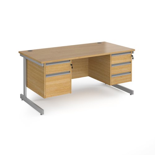 Contract 25 straight desk with 2 and 3 drawer pedestals and silver cantilever leg 1600mm x 800mm - oak top Office Desks CC16S23-S-O
