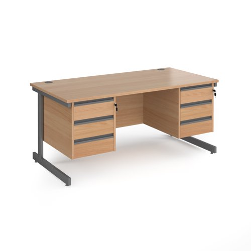 Contract 25 straight desk with 3 and 3 drawer pedestals and graphite cantilever leg 1600mm x 800mm - beech top Office Desks CC16S33-G-B