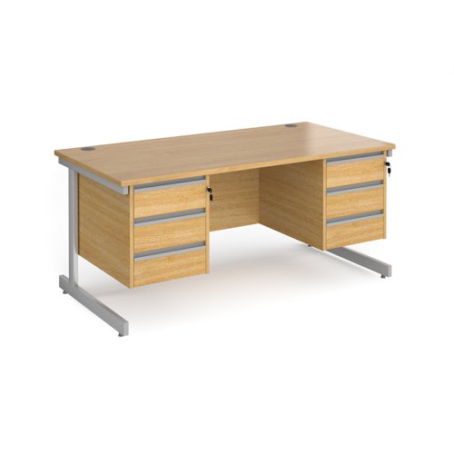 CC16S33-S-O Contract 25 straight desk with 3 and 3 drawer pedestals and silver cantilever leg 1600mm x 800mm - oak top