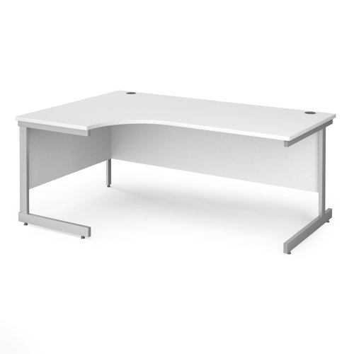 Contract 25 left hand ergonomic desk with silver cantilever leg 1800mm - white top CC18EL-S-WH Buy online at Office 5Star or contact us Tel 01594 810081 for assistance