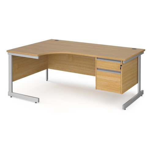 Contract 25 left hand ergonomic desk with 2 drawer pedestal and silver cantilever leg 1800mm - oak top Office Desks CC18EL2-S-O