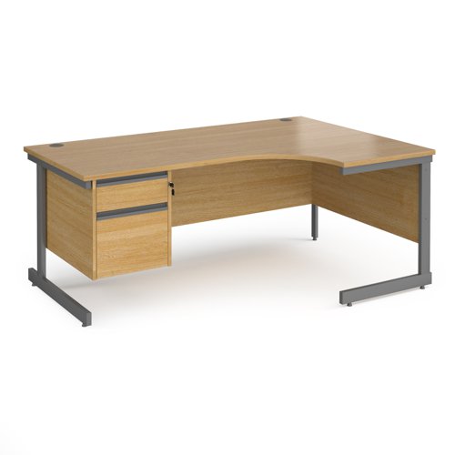 Contract 25 right hand ergonomic desk with 2 drawer pedestal and graphite cantilever leg 1800mm - oak top
