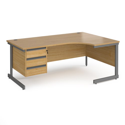 CC18ER3-G-O Contract 25 right hand ergonomic desk with 3 drawer pedestal and graphite cantilever leg 1800mm - oak top