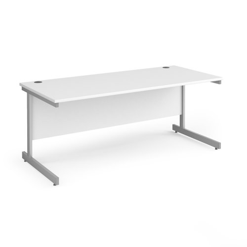 Contract 25 straight desk with silver cantilever leg 1800mm x 800mm - white top CC18S-S-WH Buy online at Office 5Star or contact us Tel 01594 810081 for assistance