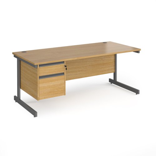 CC18S2-G-O Contract 25 straight desk with 2 drawer pedestal and graphite cantilever leg 1800mm x 800mm - oak top