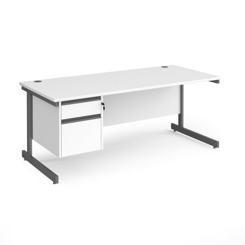 Contract 25 straight desk with 2 drawer pedestal and graphite cantilever leg 1800mm x 800mm - white top CC18S2-G-WH Buy online at Office 5Star or contact us Tel 01594 810081 for assistance