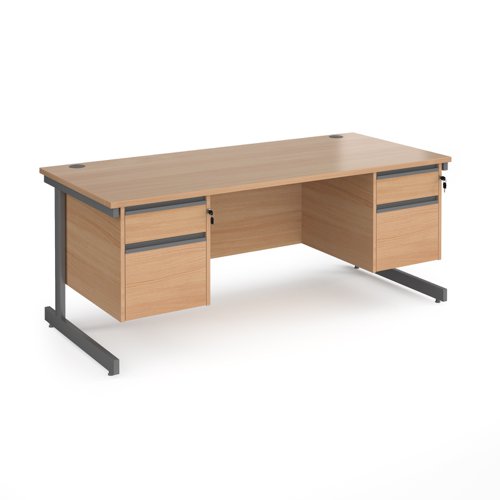 CC18S22-G-B Contract 25 straight desk with 2 and 2 drawer pedestals and graphite cantilever leg 1800mm x 800mm - beech top