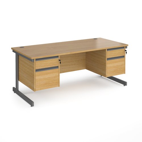 Contract 25 straight desk with 2 and 2 drawer pedestals and graphite cantilever leg 1800mm x 800mm - oak top