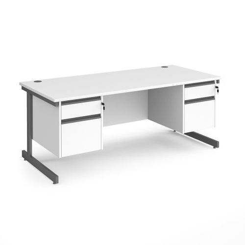Contract 25 straight desk with 2 and 2 drawer pedestals and graphite cantilever leg 1800mm x 800mm - white top