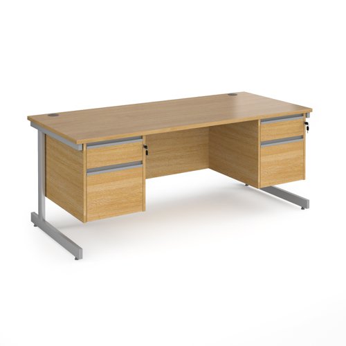 CC18S22-S-O Contract 25 straight desk with 2 and 2 drawer pedestals and silver cantilever leg 1800mm x 800mm - oak top