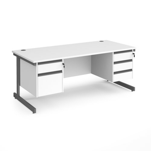 Contract 25 straight desk with 2 and 3 drawer pedestals and graphite cantilever leg 1800mm x 800mm - white top