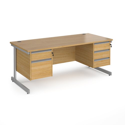 Contract 25 straight desk with 2 and 3 drawer pedestals and silver cantilever leg 1800mm x 800mm - oak top