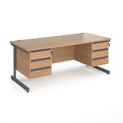 Contract 25 straight desk with 3 and 3 drawer pedestals and graphite cantilever leg 1800mm x 800mm - beech top