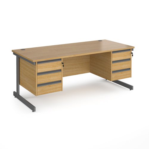 Contract 25 straight desk with 3 and 3 drawer pedestals and graphite cantilever leg 1800mm x 800mm - oak top
