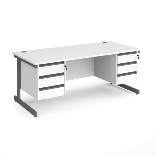 Contract 25 straight desk with 3 and 3 drawer pedestals and graphite cantilever leg 1800mm x 800mm - white top