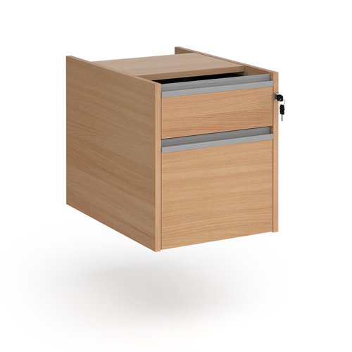Contract 2 drawer fixed pedestal with silver finger pull handles - beech