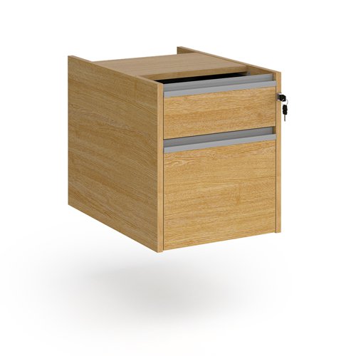 Contract 2 drawer fixed pedestal with silver finger pull handles - oak