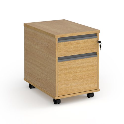 Contract 2 drawer mobile pedestal with graphite finger pull handles - oak